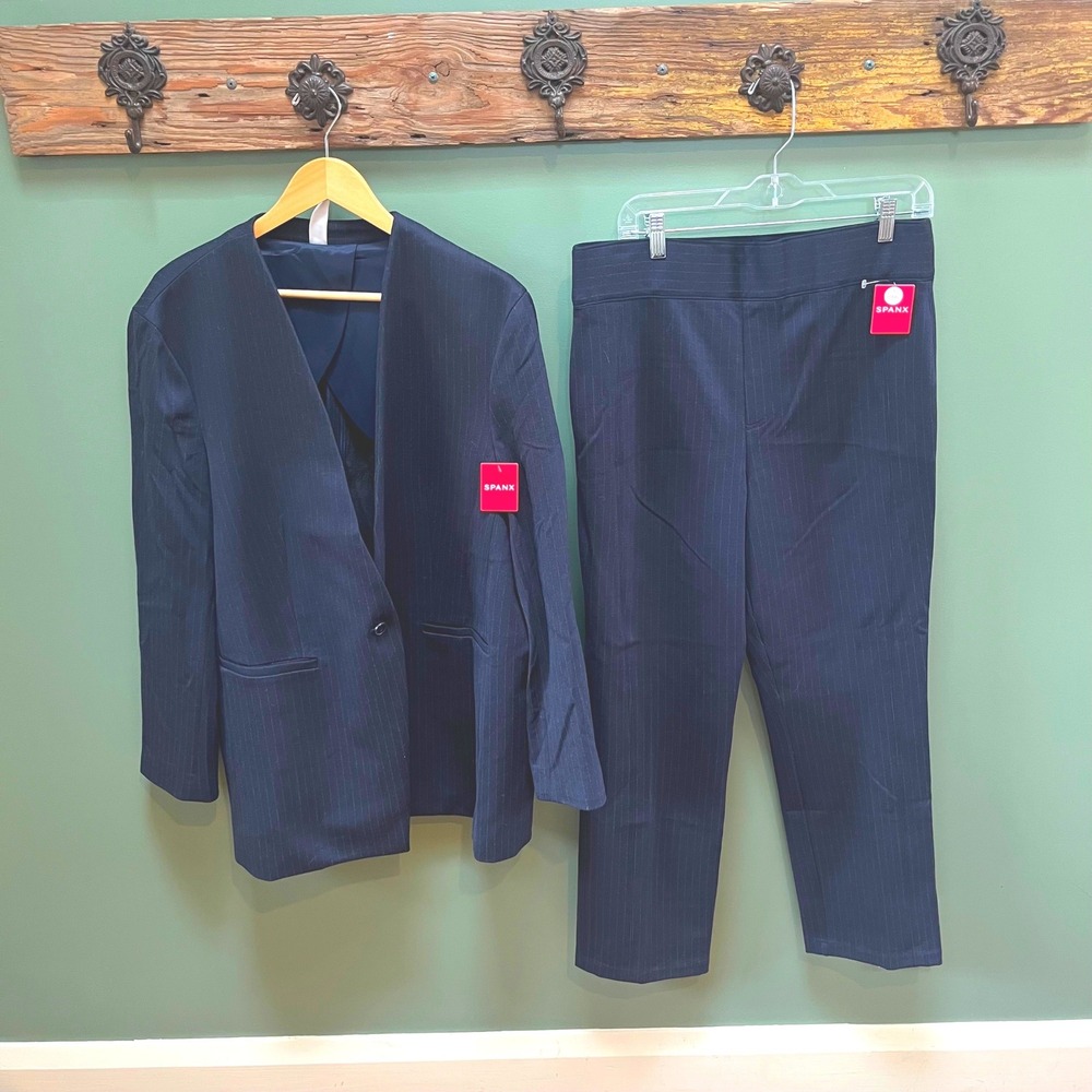 SPANX Women's Navy Pinstripe Pantsuit Jacket & Trousers